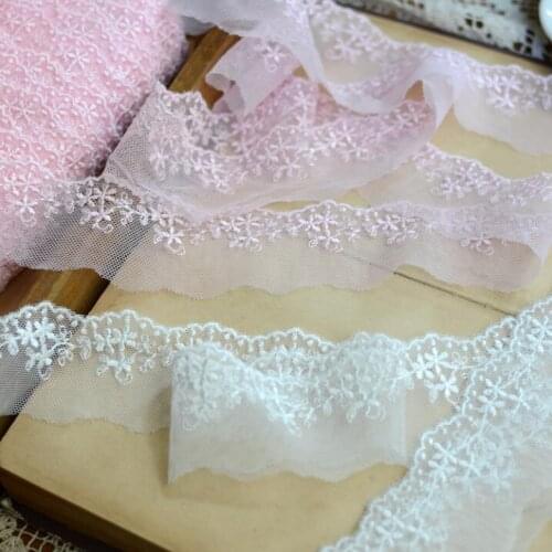 5 Meters Milk White Pink Small Flower Embroidered Lace Decoration Accessories Lace Trim 3.5cm Width