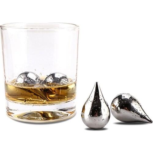Behogar 6pcs Ice Stones Stainless Steel Reusable Water Drop Shape Ice Cubes Rock for Chilling Whiskey Cooler Cocktail Wine Drink