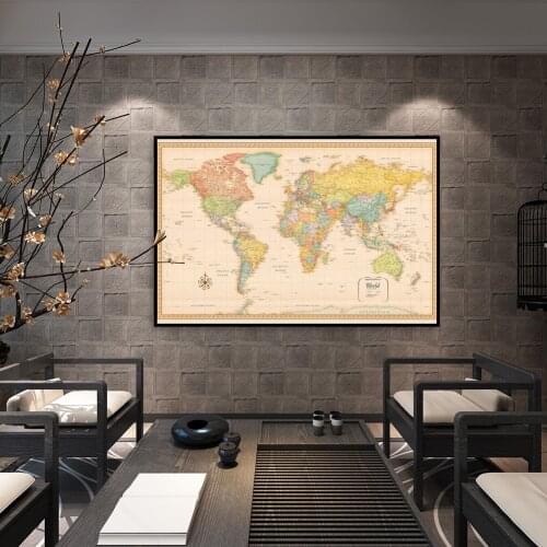 60*40cm The World Map Vintage Wall Art Poster Spray Canvas Painting School Supplies Living Room Home Decor