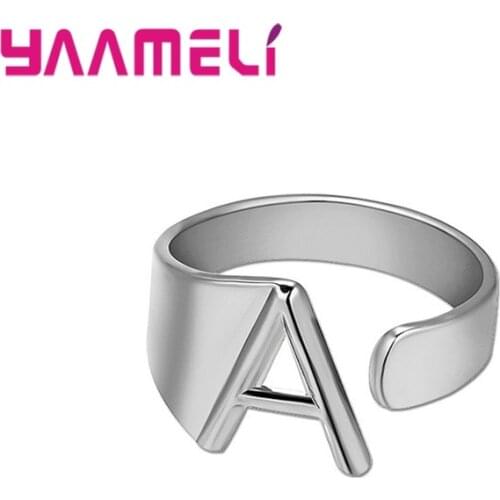 A-Z Letter Initials Rings Silver Gold Adjustable Opening Ring Name Alphabet Female Party Chunky Wide Trendy Wide Jewelry