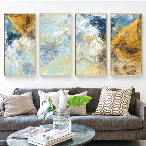Abstract Graffiti Gold White Blue Poster Canvas Print Painting Wall Art Living Room Home Decoration