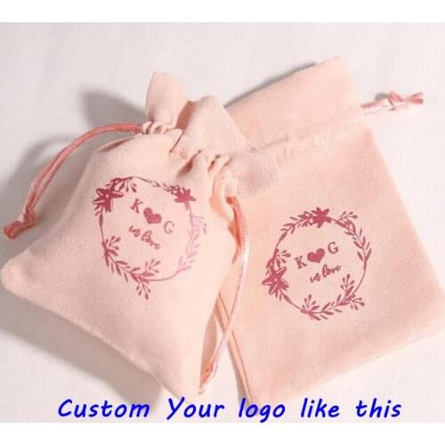 50PCS FREE Custom Logo Velvet Drawstring Pouches Jewelry Packaging Bag Pink Gift Box Personalized Pouch