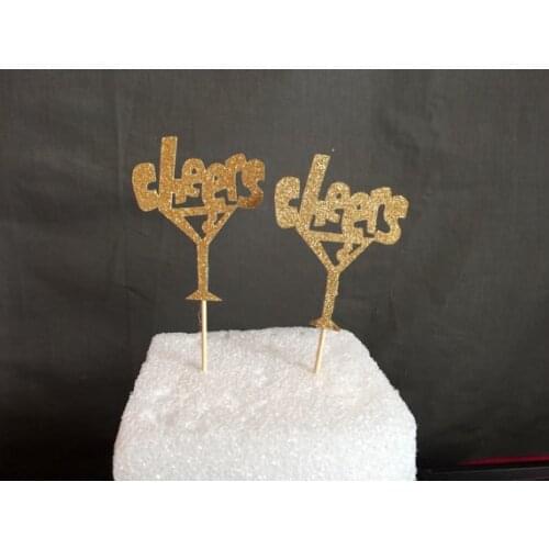 Glitter Cheers Martini Glass Cupcake Toppers --Bridal Shower / Bachelorette Decorations / Wedding Cake Topper