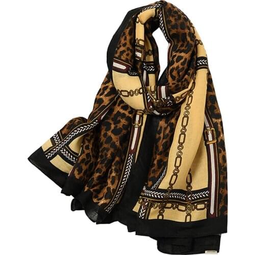 Large Leopard Print Women Scarf Spring Cotton-Linen Hijab Luxury Star Plaid Shawl Wraps Bandanas Foulard Femme Pashmina Sjaals
