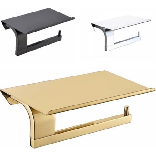 Toilet Paper Holder Wall Mount Tissue Roll Hanger SUS 304 Stainless Steel Phone Platform Bathroom Hardware Set Black Gold silver