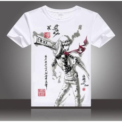 T-shirt One Piece Trafalgar Law Cosplay T Shirts Casual Short Sleeve White Tops Men ink printing Comfortably breathable Tees