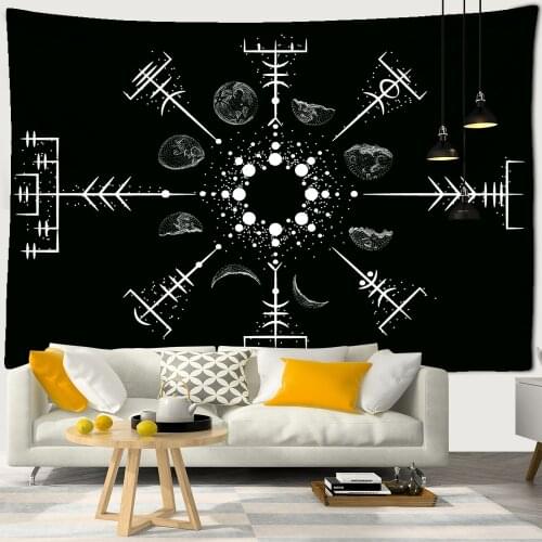 Black White Sun Moon Geometry Polyester Tapestry Mandala Bohemia Wall Hanging Polyester Yoga Mats Beach Towel Decor Livingroom