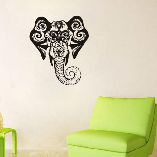 Art Design Mural Elephant Head Vinyl Wall Decals Indian Ganesha Hindu God Wall Sticker Home Decor Waterproof Black Decal ZA467