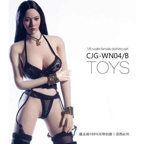 Collectible 1/6 Scale Sexy Black Lace Garter Stockings Underwear Panties Set Accessory Model for 12 inches Action Figure
