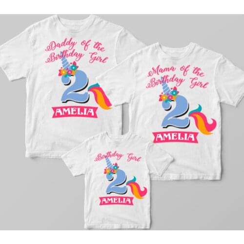 Personalised Unicorn Birthday Girl Family Matching Outfits Set Add Any Age Tshirts Mom and Dad and Children T Shirt Gift