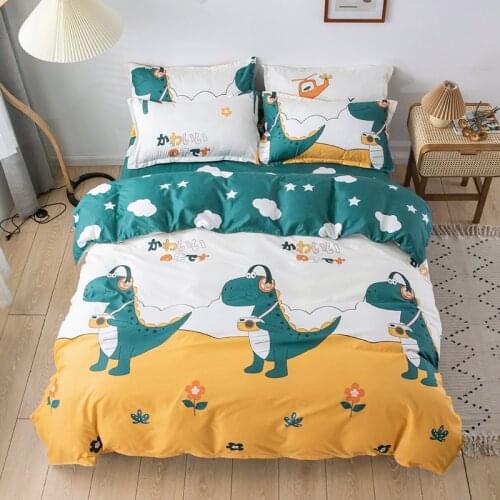 Cute Cartoon Kids Bedding Set Dinosaur 150x200cm 180x220 Cm Single Double Size Bed Set Egyptian Cotton Housse De Couette R939