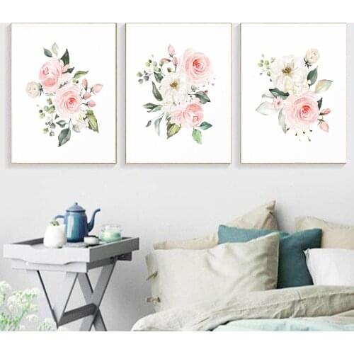 Beautiful Pink Fresh Flowers Wall Art Canvas Painting Nordic Posters and Prints Wall Pictures for Living Girl Bedroom Decoration