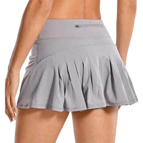 Summer Solid Color Gym Sport Shorts Culottes with Pocket Polyester Comfort Stretch High Waist Tennis Skirts for Women юбки