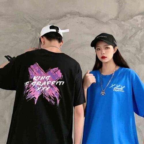 2021 Summer Short-Sleeved t-Shirt Harajuku Graffiti Street Dance Hip-Hop Couple Summer Dress Korean Fashion Oversized Clothes