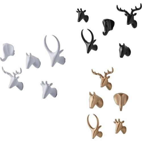 HOT-Resin Animal Head Hook, Childrens Room Clothes Hook, Nordic Clothes Hook, Non Perforated Wall Hanging