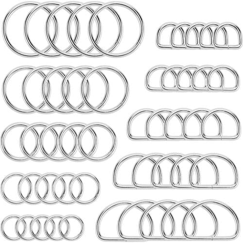 50PCS Metal O Ring and D Ring, Non-Welded Metal Rings Multi-Purpose Buckles for Bag Straps, Belts, Macrame, Pet Collar