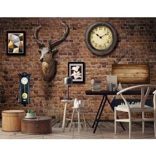 Custom mural on the wall photo wallpaper 3d Retro nostalgic deer head clock brick wall home decor Wallpaper for walls in rolls