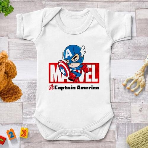2021 Fashion New Baby Boy Clothes Marvel Cartoon Captain Amerincan Print Baby Girl Rompers Newborn Summer Jumpsuits Infant Tops