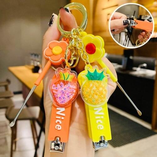 New Cute Fruit Series Nail Clippers Ear Pick Keychain Pendant Creative Nail Clippers Girl Heart Personality Key Chain