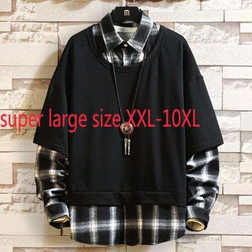 New Arrival Fashion Extra Large 10xl Bust 165cm Mens Fake Two Piece Casual Turn-down Collar Hoodies Plus Size 2XL3XL-9XL 10XL