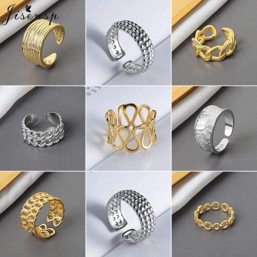 Jisensp New Irregular Lock Chain Shape Rings Chunky Geometric Rings for Women Adjustable Finger Rings Punk Fashion Jewelry Gift