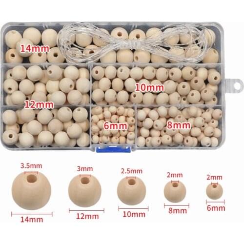 Approx 300Pcs/set Natural Wooden Beads Mixed Size Round Loose Wood Ball Bead for Diy Handmade Jewelry Making Crafts Accessories