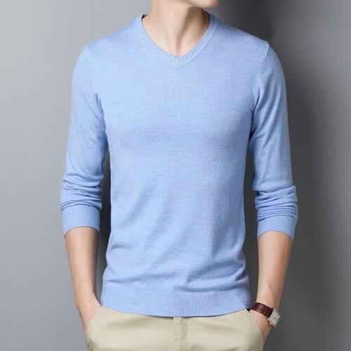 Autumn New MenS Stretch Loose Sweater Classic Fashion Solid Color V-Neck Long-Sleeved Pullover Sweater Male Brand Knitted Tops