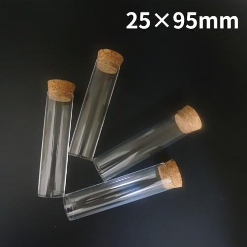 20pcs/30pcs/50pcs/100pcs 25x95mm Flat bottom Clear Plastic Test Tube With Cork Test-tube Tea Packing Tube