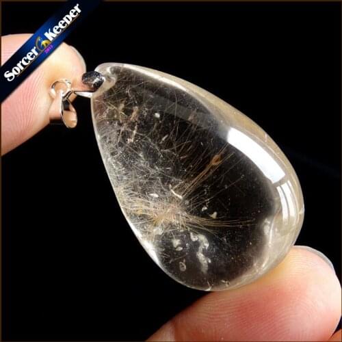 Rare Natural Quartz Gold Rutilated Garden Quartz Crystal Love Necklace Pendant natural minerals Fish Tank Beads OS508
