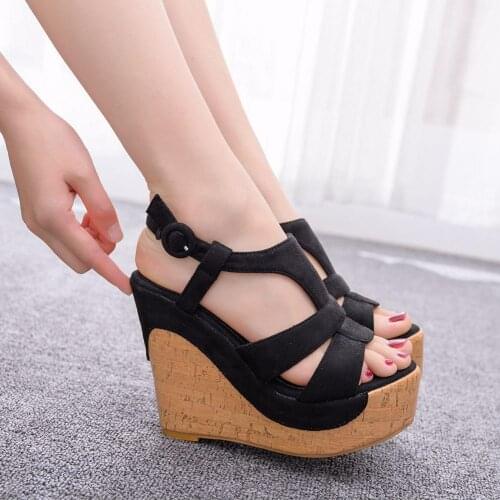 12 Cm Wood Grain Waterproof Platform Wedges Fish Mouth Sandals Retro Roman Womens Sandals Sweet High Heels Sexy Womens Shoes