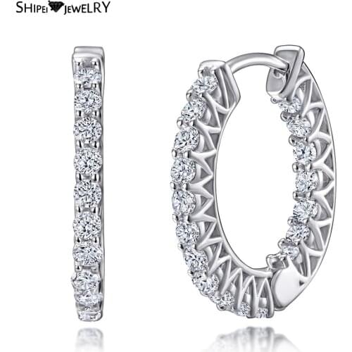 Shipei 925 Sterling Silver Created Moissanite Gemstone Rose/White Gold Fashion Women Hoop Earrings Wedding Party Fine Jewelry