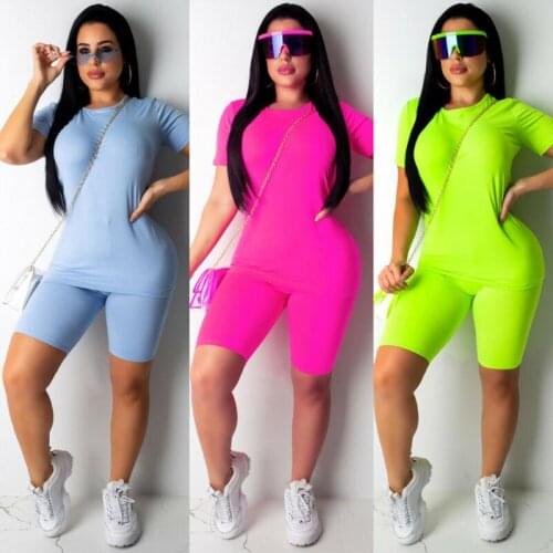 Brand New Women Casual Solid Color Sports Suit Female Crop Top Shorts Outfit Workout Clothes Tracksuit Outfits 3 Colors