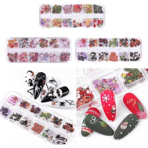 3D Nail Art Stickers Snowman Snowflake Pumpkin Skeleton for Halloween Christmas Winter Christmas Slider Nail Decals