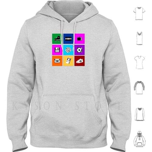 1980s Series 80s Icons Hoodies Long Sleeve Roller Skates Video Tape Vcr Video Game Sneaker