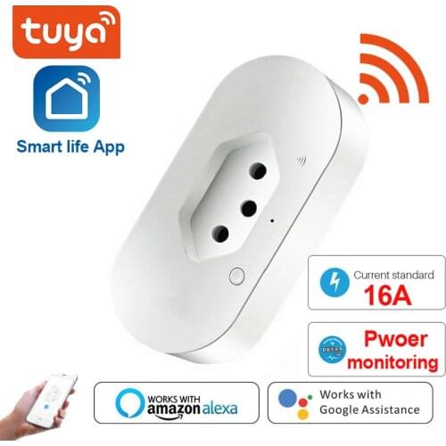 Tuya Brazil WiFi 16A Smart Plug Support Alexa Google Home Wireless WIFI Remote Control Socket Voice Control Smart Power Socket