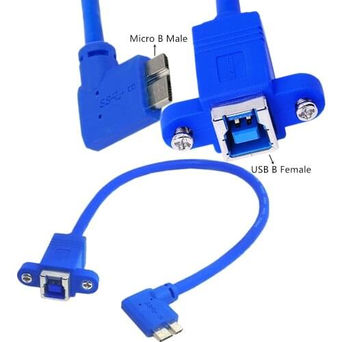 USB 3.0 Version Micro B Cable 90 Degree Angled Printer Cable USB 3.0 Type B Female with Panel Mount Screw Holes to Micro B Cable