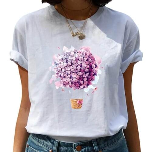 Women T Shirt Floral Balloon Print Summer Short Sleeve Fashion Lady T-shirts Top Ladies Graphic Female Tee T-Shirt Woman Clothes