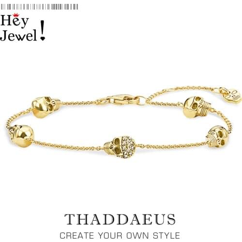Link Bracelet 5 Skulls Gold 2020 Summer New Link Chain 925 Sterling Silver Carpe Diem Jewelry Enigmatic Aura Gift For Women
