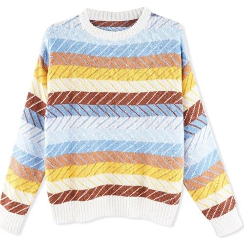 Neatie kiddie Autumn Winter Women Knitted Fashion Sweater Stripe Patchwork Pattern Pull Femme Clothing 2019
