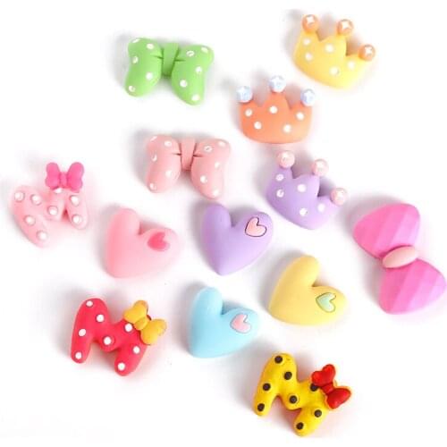 10pcs Resin Love Heart Bowknot Decoration Crafts Flatback Cabochon Embellishments For Scrapbooking Kawaii Diy Accessories