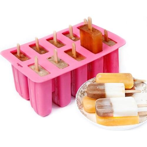 10 Cell Silicone Ice Cream Mold Jelly DIY Mold Dessert Ice Cream Mold with 12pcs Popsicle Stick