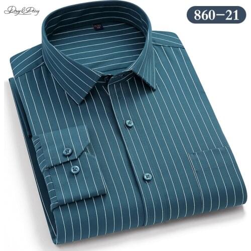 2021 New Men Shirt Long Sleeve Classic Business Casual Cloth Fashion Striped W/Pocket Four Seasons DA468