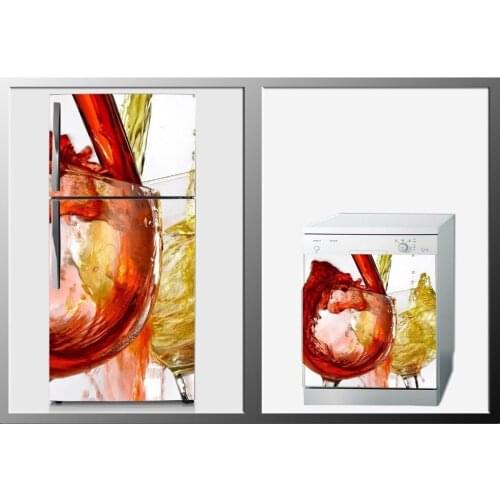 3D Fridge Sticker Glasses Of Wine Refrigerator Dishwasher Door Cover Kitchen Home Decoration Accessories 3d Wall Stickers