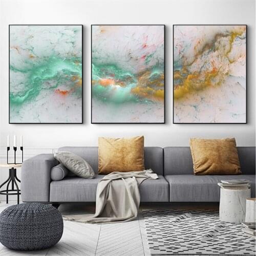 Blue Yellow Cloud Abstract Oil Painting Scandinavian Wall Picture For Living Room Decorative Modern Art Poster and Print