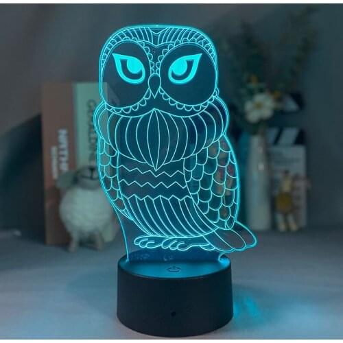 Owl Shape Laser Engraved Acrylic Upward Lighting Desk Art Deco for Kids Room Bedside Company Night Lamp Childrens birthday Gift