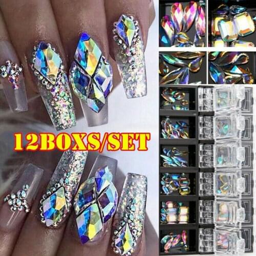 Shiny AB Diamond Nail Rhinestones Glitter Glass Crystal Flat Back Gems Stones 3D Nail Art Tips Decorations Studs Beads Charms