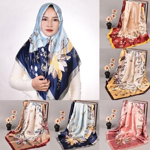 Large Square Silk Scarf Foulard Kerchief for Women Satin Hair Neck scarf Luxury Brand Silk Hijab Scarves 90*90cm