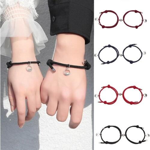 2pcs/set Eachother Couple Bracelets Magnetic Alloy Solid Color Adjustable Rope Chains for Men Women Wrist Chains