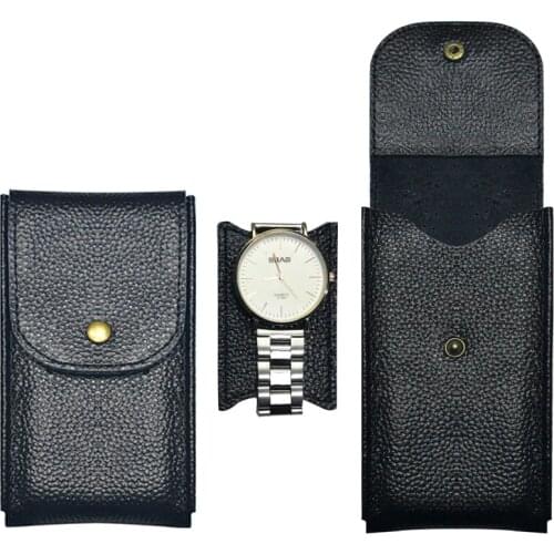 Genuine Leather Watch Case Lichee Pattern Watch Box 13*8*2.2cm Collection Protective Box Black Brown Blue Watch Display Bag