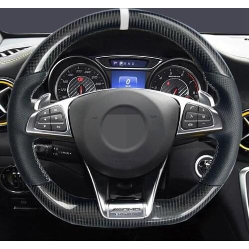 Car Steering Wheel Cover Non-Slip Black Carbon Fiber Leather For Mercedes Benz S-Class S500 2016 A-Class AMG A45 2016-2019